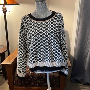 Cyrus Black and White Patterned Crew Neck Sweater